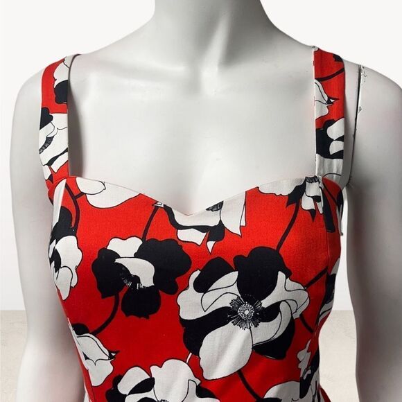 CeCe by Cynthia Steffe Floral Orange Blue & White Hawaii Vacation 90s Drop Waist - Picture 3 of 4